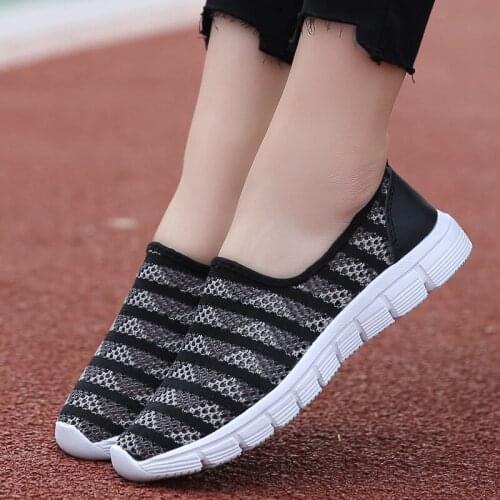 Women Sneakers Fashion Hollow Out Breathable Striped Shoes Low Heel Mesh Woman Loafers Basket Femme Sneakers Women White Sneaker