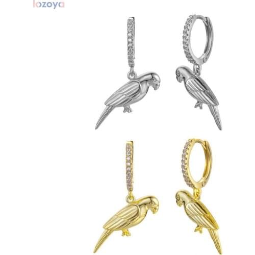 LOZOYA 925 Sterling Silver 11.5mm Bird Drop Earring Gold Women Luxury Party Big Animal Earring For Jewelry Accessories