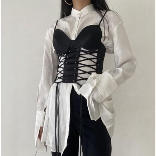 SEASONS 2021 Sleeveless Solid Print Bandage Sexy Hollow Out Corset Summer Women Fashion Streetwear Outfits Y2K Camis ASVE82959
