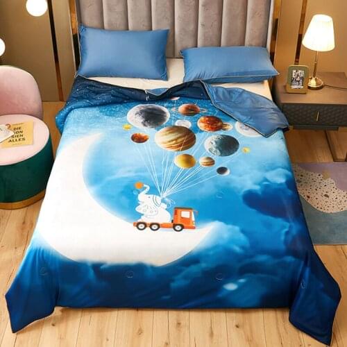 Summer Quilt Air Conditioner Quilts Blue planet Printing Tencel Silk ​Home Textiles Blanket Comforter 1PC Free Shipping