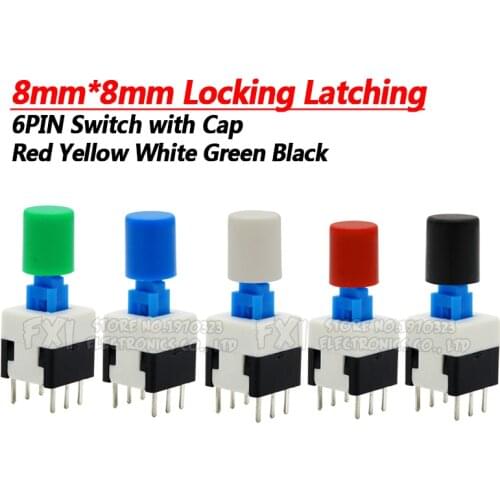 10Sets = 20PCS 8*8mm with cap Locking Latching Push Tactile Power Micro Switch Kit 6 Pin Button Switches 8x8mm