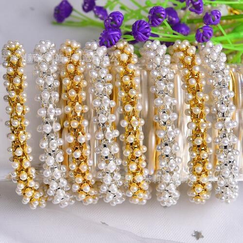 10yards Pearl Beaded Golden Silver Chain Rhinestone Lace Trim DIY Sewing Clothing Wedding Dress Skirt Neckline Hair Accessories