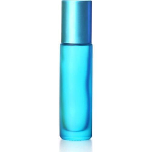 3pcs 10ml Portable Frosted Light Blue Thick Glass Roller Essential Oil Perfume Bottles Travel Refillable Rollerball Bottle