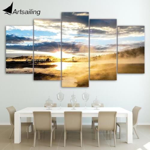 HD printed 5 piece canvas art sunshine landscape Painting Posters Artwork living room decor panel framed free shipping ny-6539