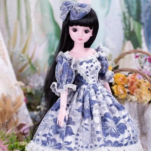 60cm BJD Doll Clothes Lace Dress for 1/3 Dolls Wedding Dress Printed Skirt DIY Clothing Accessories Toys Girls Gifts