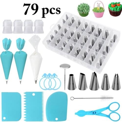 79Pcs Silicone Pastry Bags Tips 48 Icing Piping Nozzle Cream Reusable Pastry Bag Cake Decorating Tool Pastry Nozzle