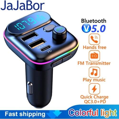 JaJaBor Car FM Modular MP3 Player PD 18W Type C QC3.0 USB Charger Car Bluetooth-compatible 5.0 Handsfree Wireless FM Transmitter