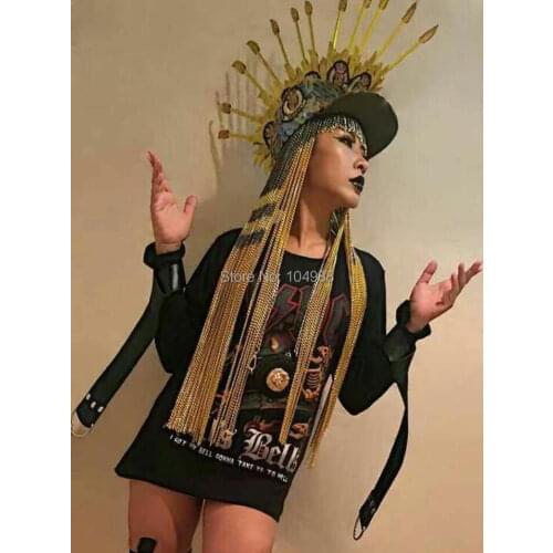 Free Shipping Women Fashion Gold&Gray Chains Longer Mixed Color Head Chains Jewelry Unique Harness Punk Hair jewelry