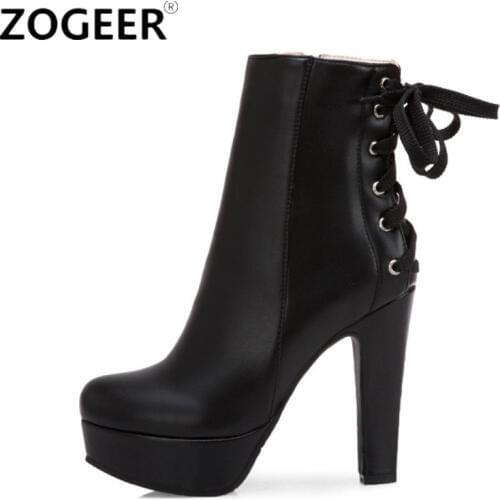 Fashion Ankle Boots Women Platform High Heels Short Boots Fashion Lace-up Black White Yellow Boots Winter Shoes Lady Large size