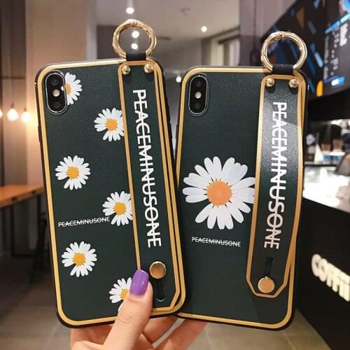 Daisy Flower Wrist Strap Phone Case for iPhone 12 Pro Max Mini 11 6 6S 7 8 Plus X XR XS Chic Style Women Holder Cover Funda