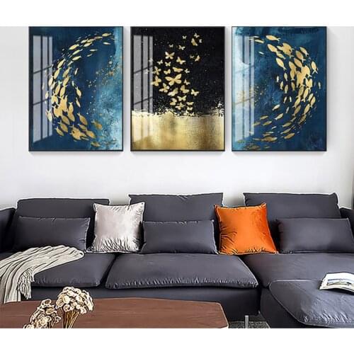 Decorative Picture for Living Room Home Decor Nordic Golden Black Fish Butterfly Wall Art Canvas Print Canvas Painting