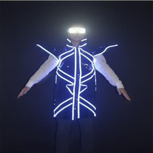 EC94 Bar dj show wears jacket MC ballroom dance costumes luminous jacket robot men suit glowing outfits performance glasses led