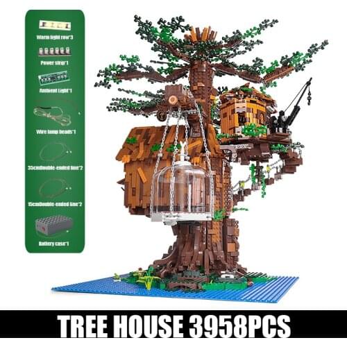 MOULD KING 16033 MOC Tree House Model With Led Parts Building Blocks Assembly Creative Toys Bricks Funny Kids Christmas Gifts