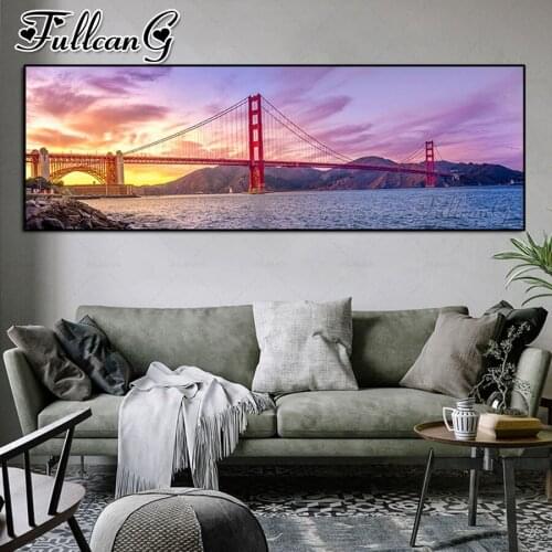 FULLCANG Sea bridge scenery diy 5d full square round drill diamond embroidery sale large mosaic painting wall decoration FC3624