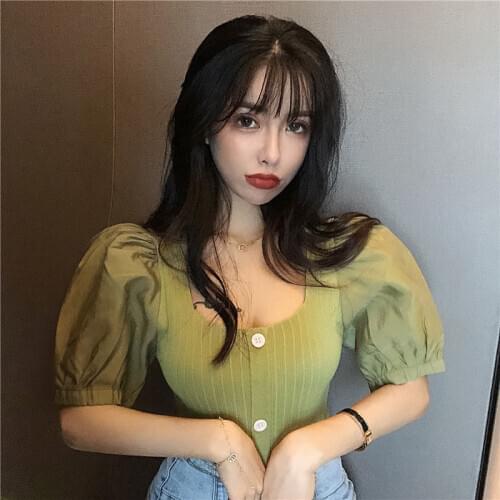 Woman TShirts Sexy Bottoming T-shirt Summer Slim Short-Sleeved Tops Woman Square-Neck Knitted Crop Top Mujer Camisetas