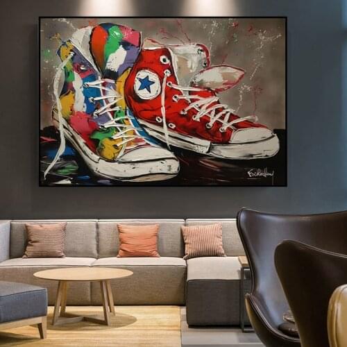 Graffiti Artwork Sneakers Canvas Posters and Prints Pop Street Art Sport Shoes Wall Pictures for Modern Home Living Room Decor