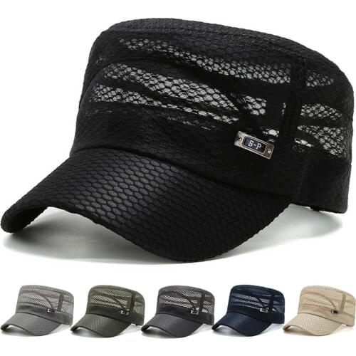 Summer Flat Military Cap Solid Breathable Mesh Baseball Cap Men Women Cadet Army Snapback Outdoor Adjustable Fishing Sun Hats