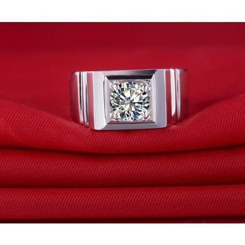 1 Carat Genuine White Gold Classic Round Bonzer Simulate Diamond Anniversary Ring For Men Top Brand Style Excellent Design Ring