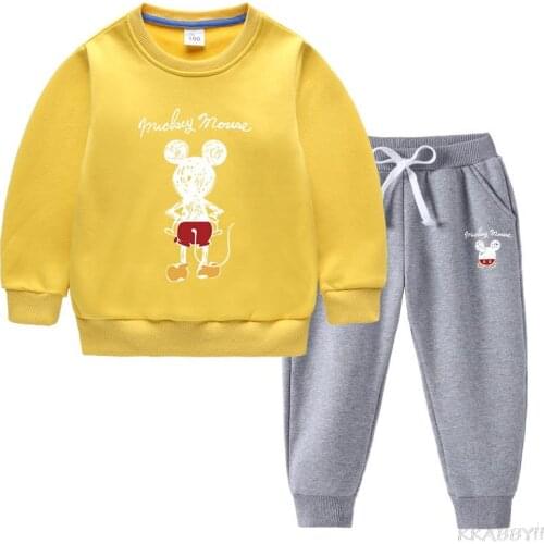 Disney Mickey Mouse Boys Girls Clothes Set Kids Boy Long-Sleeved Clothing Pullover Sweater+ Pants Autumn Cartoon Sport suit