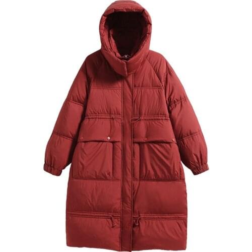 Fall Winter Woman White Duck Down Hooded Long Jacket Female Overcoat Solid color Down Jackets Plus Size