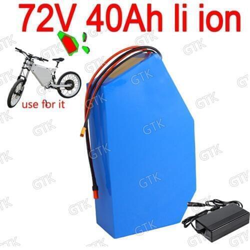 GTK 72v 40Ah lithium ion triangle battery BMS 20S li ion for 5000w 6000W Mountain Bike scooter Motorcycle + 10A charger