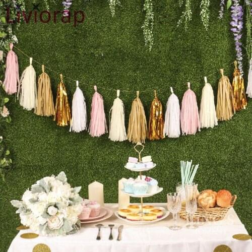 Liviorap 5pcs 14inch Gold Silver Paper Tassel Rustic Wedding Decorations Supplies Birthday Party Decor Baby Shower Garland