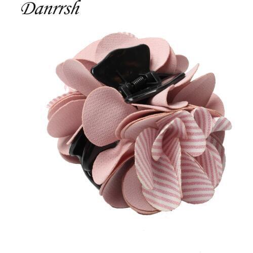 Fashion Two- tone Striped fabric flowers Hair Claws Clips Hair Accessories For Women Girls Hair Crab Clamp Hairpin Headwear