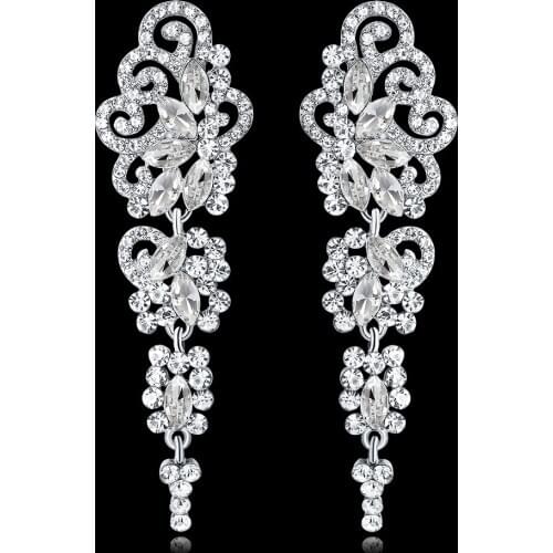 Fashion Jewllery Top Crystal Wedding Dangle Earrings for Bridesmaid Floral Bridal Long Earrings Engagement Jewelry BA042