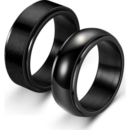 Mens 8MM Rotatable Ring Black Color Stainless Steel Stress Reliever Glossy Ring Vintage For Women And Men Jewelry Dropshipping