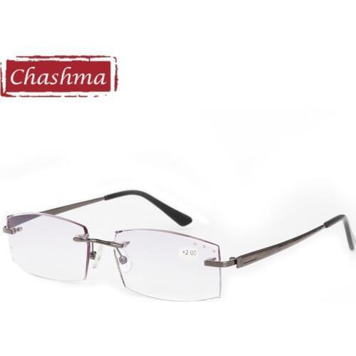 Chashma Brand Rimless Eye Glasses Men Quality Optical Read Glasses Diamond Trimmed Ready Glasses Tint Lenses Reading Glasses