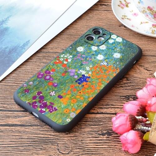 For iPhone Gustav Klimt Flower Garden Print Soft Matt Apple iPhone Case
