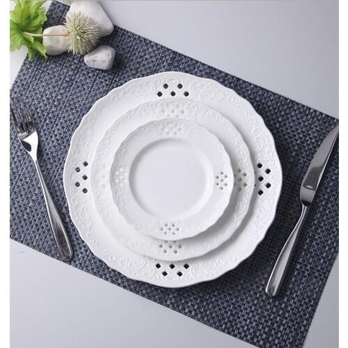 3pcs set, 6+8+10inch, plain white embossed porcelain dinner plate sets, ceramic wedding dessert plate,serving dish elegant party