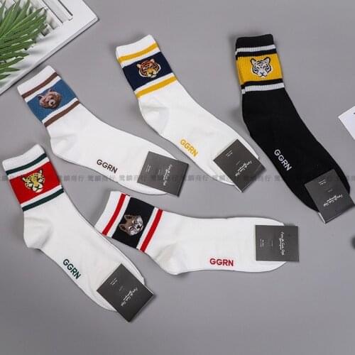 Cartoon Men Sock Animal Mens Socks Unisex Casual Crew Sox Adult Cotton Autumn Winter Fashion Trend Tiger Wolf Leopard Sokken