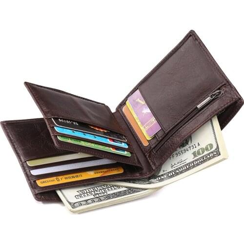 2020 new leather wallet mens cowhide wallet retro casual short oil wax leather wallet multi-card credit card holder