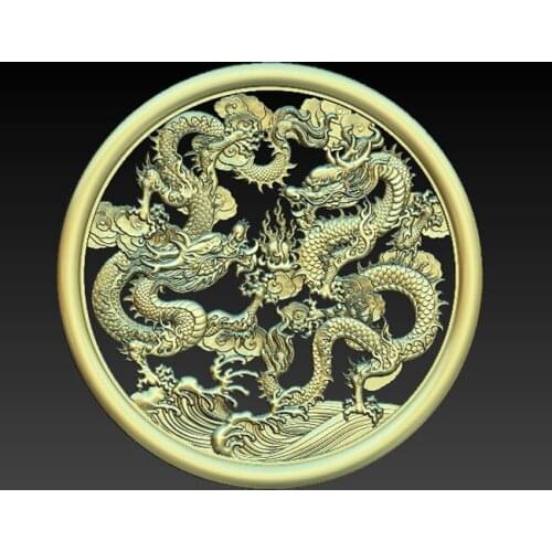 New Circular Double Dragon 3d Model Relief for CNC Router 3D Printer Artcam Aspire in STL file format home decor