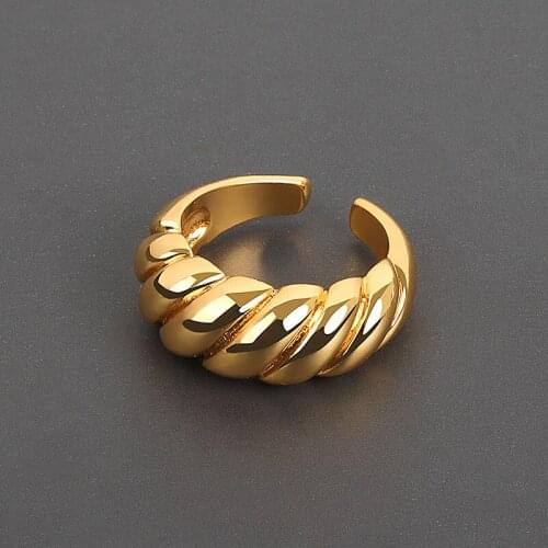 ORZTOON French Retro Twist Brass Ring For Women Trend Minimalist Geometric Ring Adjustable Gold Jewelry Wedding Gifts For Guests