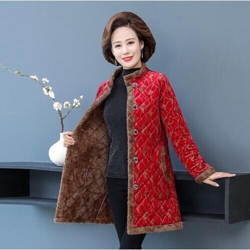 Plus Size 5XL Coat Middle-aged Women Clothing Winter Warm Jacket Womens Velvet Overcoat Parkas Outerwear