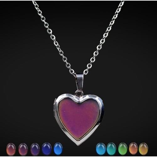 Romantische Fotolijst Stemming Liefde Hart Kristallen Hanger Ketting Temperatuurverandering Kleur Emotie Gevoel Kettingen