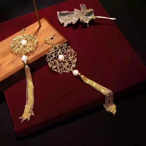 Tassels Pearls Drop-Earrings,Handmade Courtly style women earrings with Real Fresh-water pearls,wedding Party wear decor favor