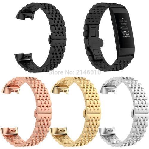 Replacement Stainless Steel Watch Band Metal Strap for Fitbit Charge 3 Secure Wristband Metal Buckle