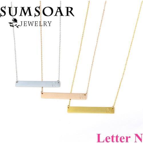 SOMSOAR Jewelry Initial Pendant Necklace carving Letter N with 40cm Link Chain as Gift 5pcs/lot