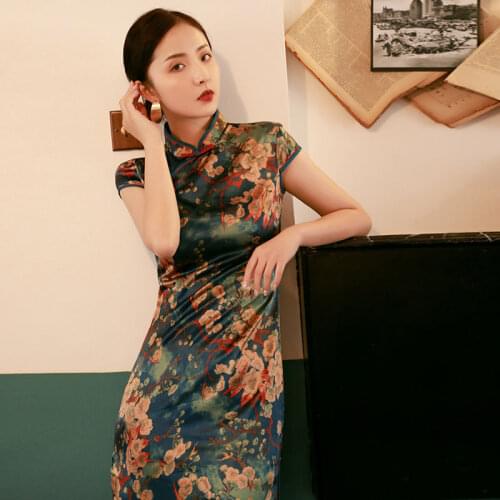 Old Shanghai Improved Cheongsam Women Chinese Qipao 2021 New Mid-sleeve Young Mid-length Dress Girl Retro Republican Style