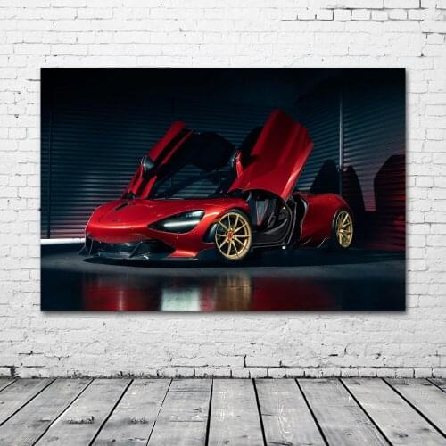 Supercar Red McLarens 720S with Scissor Doors Sport Car Wall Art Picture Prints Modern Canvas Paintings for Living Room Decor