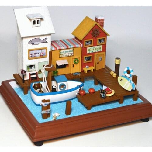 LED Port Ship Fishing Boat doll house furniture diy dollhouse wood diy doll house miniature dollhouse furniture children Toy gif