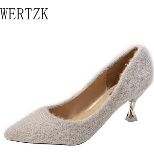 Spring and Autumn womens High Heels Shallow Mouth Shoes Pointed Shoes Women Sexy Plus Cashmere Female High Heels