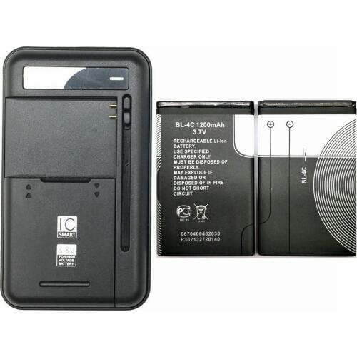 1PCS Universal battery Charger + 2PCS 1200mAh New BL-4C BL4C BL 4C Battery For Nokia 1202 1265 6100 6300 6125 1325 1506 1508
