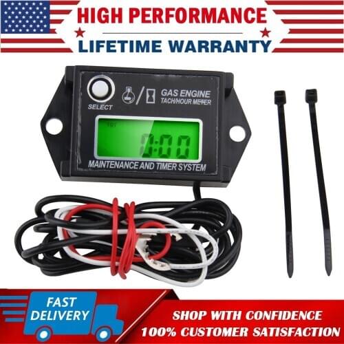 Waterproof Tiny Tach Digital Hour Meter Tachometer Resettable Job Timer Power