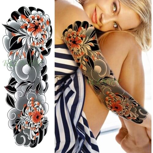 Waterproof Temporary Tattoo sticker big flower wave pattern old fasion full arm fake tatto flash sleeve tatoo for men women