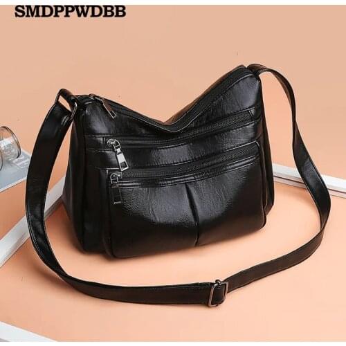 High quality soft leather large pocket casual handbag womens handbag Black shoulder bag large capacity handbag Black