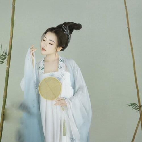 WYJN Light Blue Tang Dynasty High Waist Ruqun Fairy Simple Lotus Flower Photography Exhibition Cosplay Costume Stage Drama Hanfu
